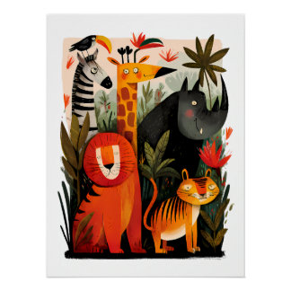 Poster Illustration colorée d'animaux - Animaux de jungle