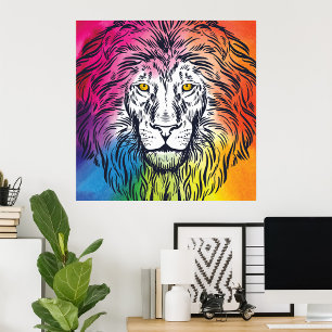 Poster Illustration colorée de la tête de lion