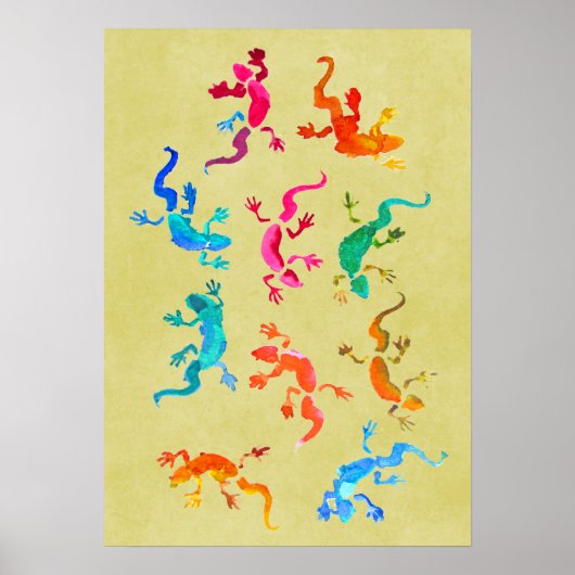 Poster Illustration colorée de l'aquarelle geckos (Devant)