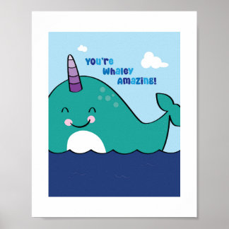 Poster Illustration colorée de Narwhal - Ocean Animal Art