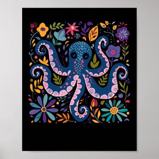 Poster Illustration colorée de pieuvre entourée (Devant)