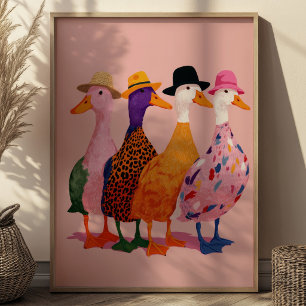 Poster Illustration Colorée d'Oies Idiotes Art Animal Rét