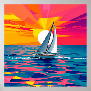 Poster Illustration Colorée d'un Voilier
