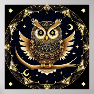 Poster Illustration complexe de hibou nocturne