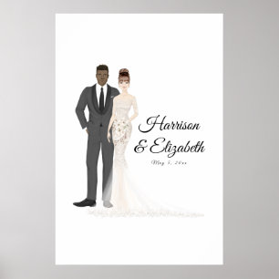 Poster Illustration Couple Mariage Guest Book Alternative