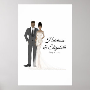 Poster Illustration Couple Mariage Guest Book Alternative