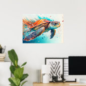 Poster Illustration créative de tortue de natation (Bureau à domicile)
