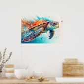 Poster Illustration créative de tortue de natation (Cuisine)
