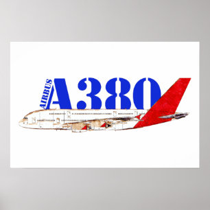 Poster Illustration d'Airbus A380 avec design de queue ro