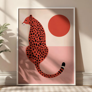 Poster Illustration d'animaux moderne léopard rose et rou