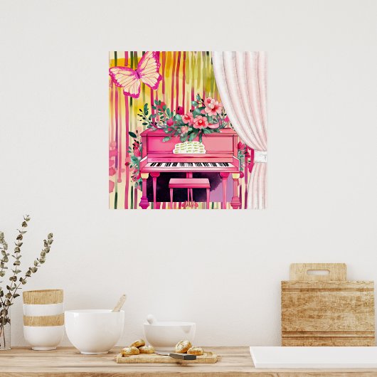 Poster Illustration d'aquarelle de piano rose (Cuisine)