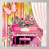 Poster Illustration d'aquarelle de piano rose (Devant)