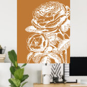 Poster Illustration d'art de la ligne florale en moutarde (Bureau à domicile)