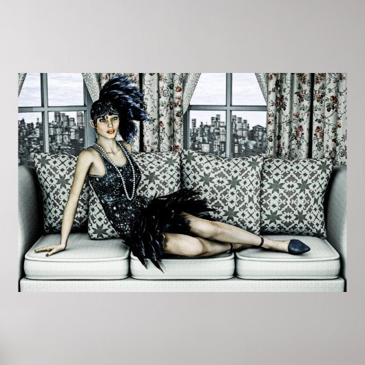 Poster Illustration d'art de la mode Flapper des Années F (Devant)