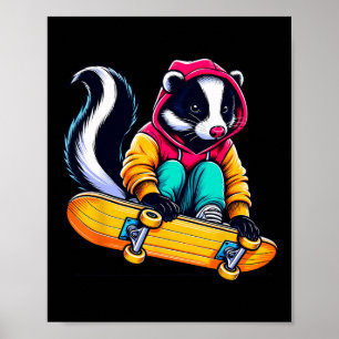 Poster Illustration d'art de skateboard de mouffette funk
