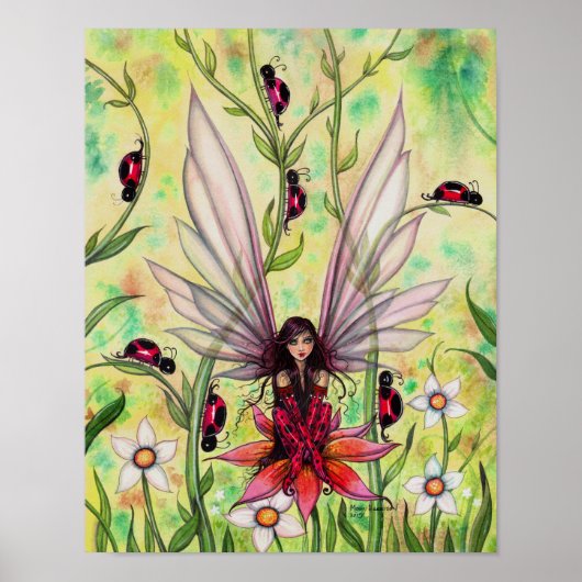 Poster Illustration d'art fantastique de fée coccinelle p (Devant)