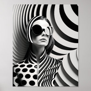 Poster Illustration d'art féminin en noir et blanc tendan