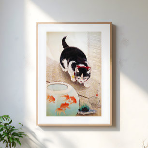 Poster Illustration d'art japonais de chat vintage