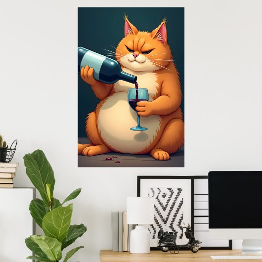 Poster Illustration d'art moderne de chat ivre de luxe (Bureau à domicile)