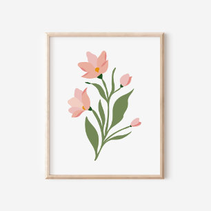 Poster Illustration d'art moderne de fleurs sauvages rose
