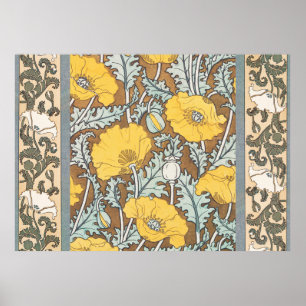 Poster illustration d'art pavot fleur jaune