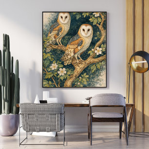 Poster Illustration d'art vintage de hibou Botanique de