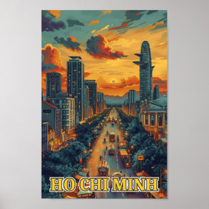 Poster Illustration d'art vintage de la ville d'Hô Chi Mi