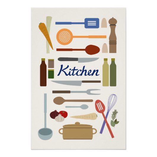Poster Illustration d'articles de cuisine + Couleur de co (Devant)