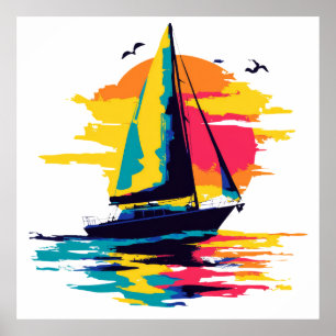 Poster Illustration de bateau à voile peinture aquarelle
