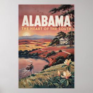 Poster Illustration de bateau sur la rivière Alabama Art