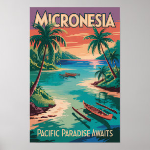 Poster Illustration de bateaux de Micronésie Art de voyag