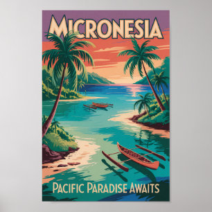 Poster Illustration de bateaux de Micronésie Art de voyag