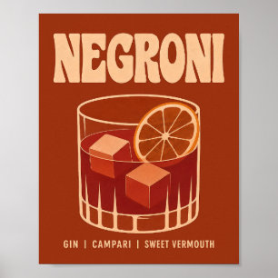 Poster Illustration de boisson Negroni orange brûlée vint