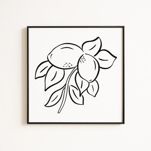 Poster Illustration de branche de citron fantaisiste dess