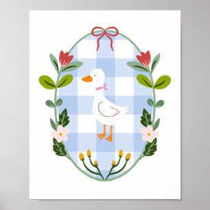 Poster Illustration de canard blanc Cottagecore - Gingham