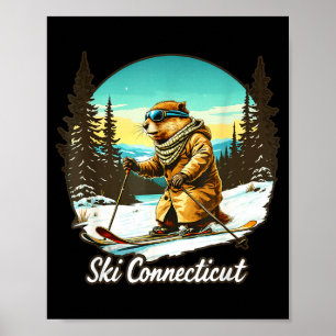 Poster Illustration de castor de ski adorable se connecte