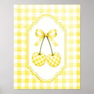 Poster Illustration de cerise à carreaux jaune rustique