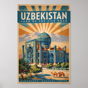 Poster Illustration de chameau vintage art de voyage Ouzb