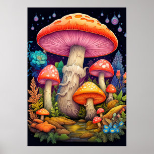 Poster Illustration de champignons de la forêt sauvage