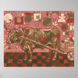 Poster Illustration de char à bœufs de l'art populaire in
