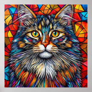 Poster Illustration de chat abstrait vibrant
