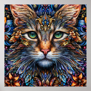 Poster Illustration de chat abstrait vibrant