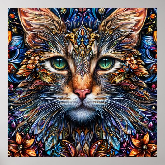 Poster Illustration de chat abstrait vibrant (Devant)