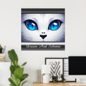 Poster Illustration de chat blanc aux yeux bleus vifs (Bureau à domicile)
