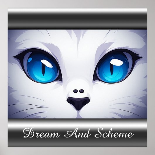 Poster Illustration de chat blanc aux yeux bleus vifs (Devant)