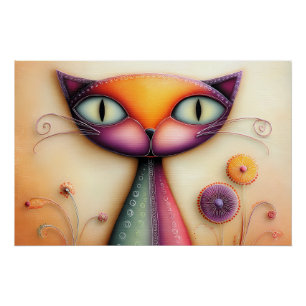Poster Illustration de chat – Chat fantaisiste coloré