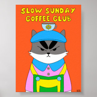 Poster Illustration de chat du Coffee Club Slow Sunday