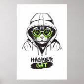 Poster Illustration de chat hacker mignon – Cadeau de cyb (Devant)