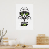 Poster Illustration de chat hacker mignon – Cadeau de cyb (Cuisine)