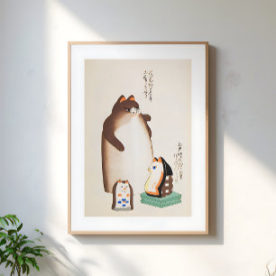 Poster Illustration de chat japonais vintage